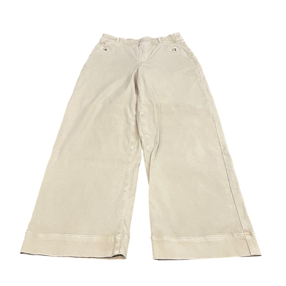 Spanx Twill Stretch Wide Leg Pants Womens Medium Beige Pull On 20312R Pocket
